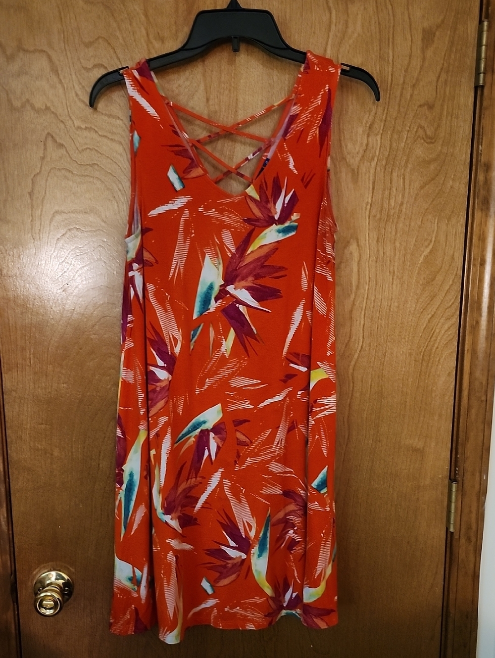 Apt. 9 Red-Orange Tropical Floral Crisscross-Back Mini Dress